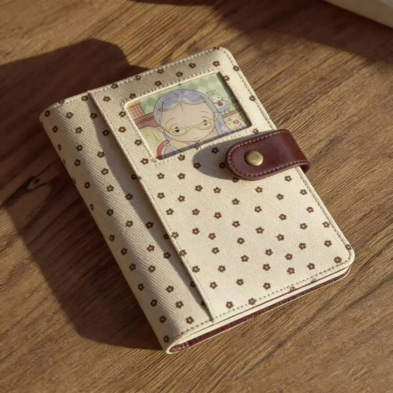 A7 Vintage Polka Dot Denim Loose-Leaf Binder - DIY Binder with Photocard Slot, Blank Pages, Diary Planner, Collect Book Stationery (Home Supplies)