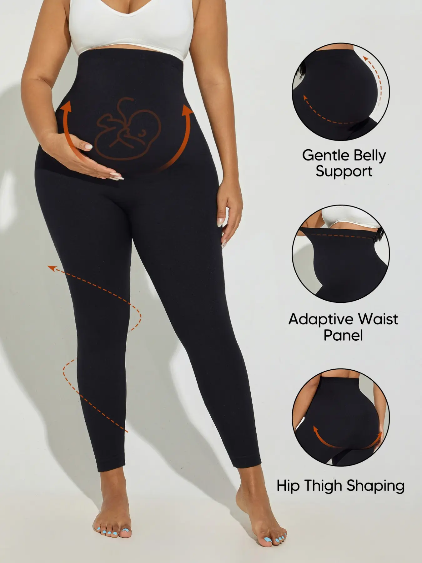 Women's Seamless High-Waist Pregnancy Shorts, Belly Support Back Design, Comfortable Breathable Fabric, Fashionable Pregnancy Shapewear for Pre and Postpartum