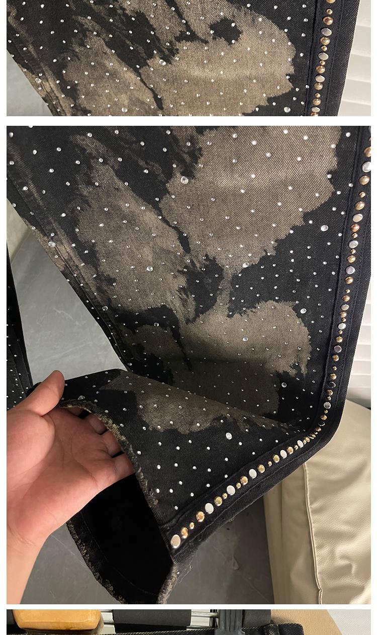 Parisian Sle Heavy Du Rhinestone Rivet Denim Jeans Loose Straight Leg Wide Leg Pants ex American Retro Trendy Brand