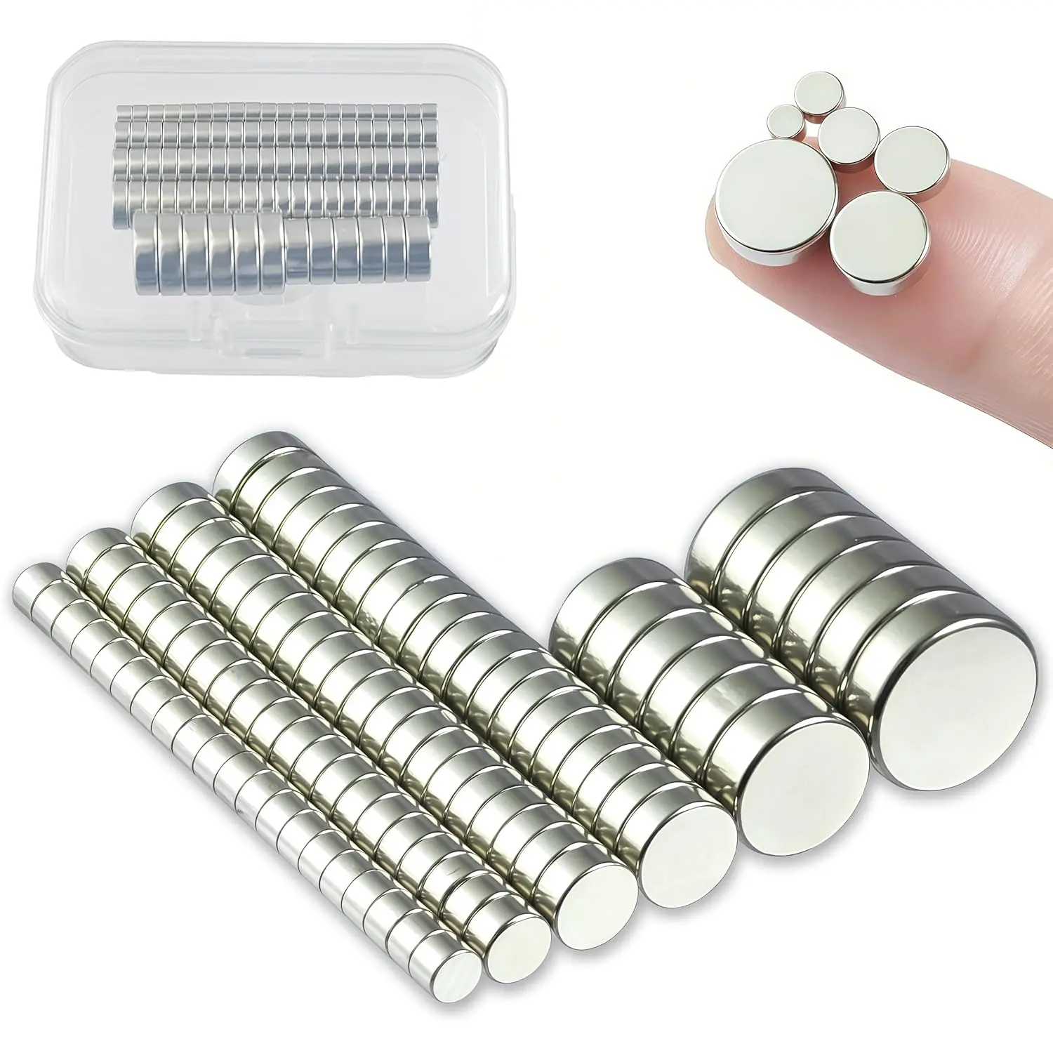 92 Pcs Small Neodymium Magnets Assortment - 6 Sizes (3mm,4mm,5mm,6mm,8mm,10mm) Rare Earth Disc Magnets for Crafts, Fridge, DIY, Sewing, Office, Jewelry - Case Included, Diy Projects, Assorted Sizes