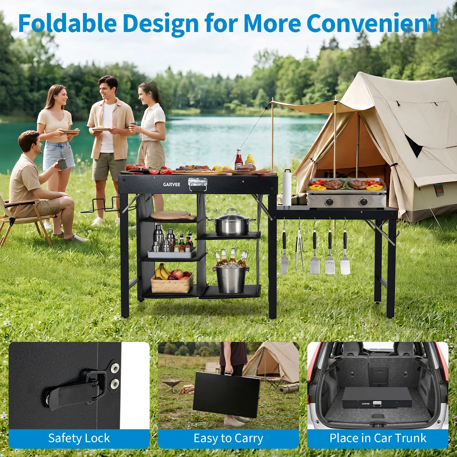 Grill Table for Blackstone Griddle,Portable Foldable Grill Table with Ninja Griddles, Blackstone Stand for Outdoor Camping, Patio, BBQ, and Picnic