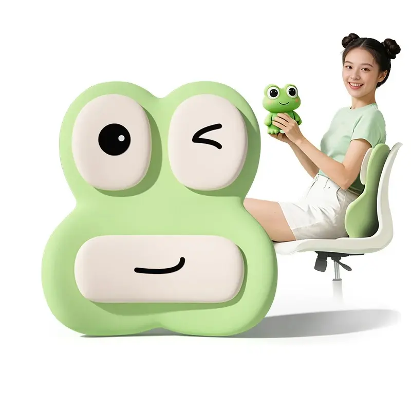 Cute Frog Cartoon Lumbar Support Pillow, Ergonomic Back Cushion for Office Chair & Car Seat, Waist Relief Pad