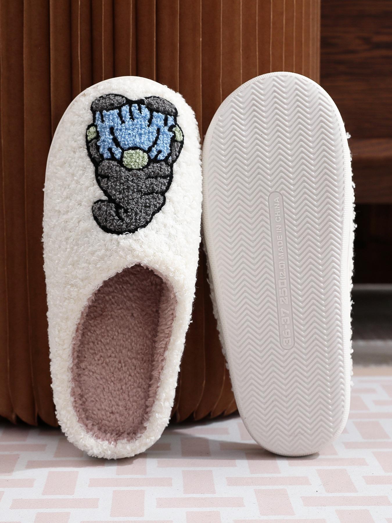 Cute Cartoon Gnome Christmas Pattern Slippers, Casual Soft Comfortable for Women, Fluffy All Seasons House Shoes for Indoor & Outdoor, Fuzzy Warm Slippers