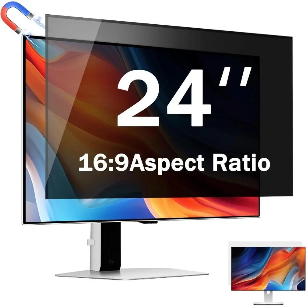 Magnetic Computer Privacy Screen for 16:9 Widescreen 24 in Monitor, Removable, Anti-Glare, Anti-Blue Light, Anti-Scratch