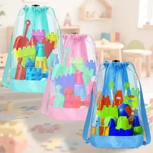1PC Extra-Large Sand-Resistant Drawstring Beach Backpack Kids Pool Toys Storage Bag For Shell Collecting