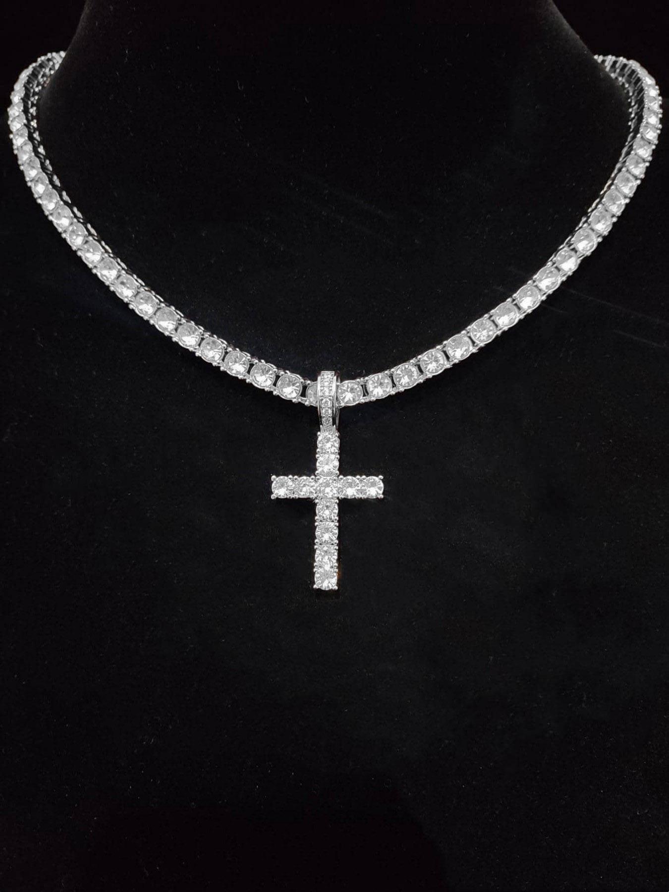 Unisex Easter Rhinestone Cross Pendant Necklace, Hip Hop Necklace, Fashion Elegant All-match Stainless Steel Jewelry Accessories Unisex Easter Rhinestone Cross Pendant Necklace, Hip Hop Necklace, Fashion Elegant All-match Stainless Steel Jewelry Accessories