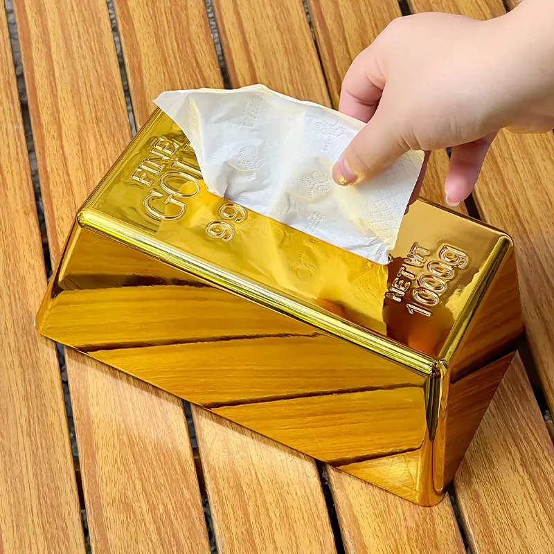 Simulation Gold Brick Paper Towel Box,Suitable for facial tissues, Fashion Decorative Organizer, Home Storage, Perfect Gift, Novel Home Décor Paper Towel Holder