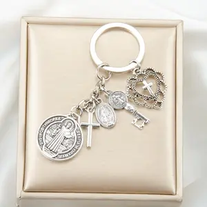 1pc Religious Novelty Keychain |   Saint Benedict and Mary Cross Keychain with Multiple Accessories, Prayer Protection Charm for Bag and Phone Decoration, Exquisite Creative Gift