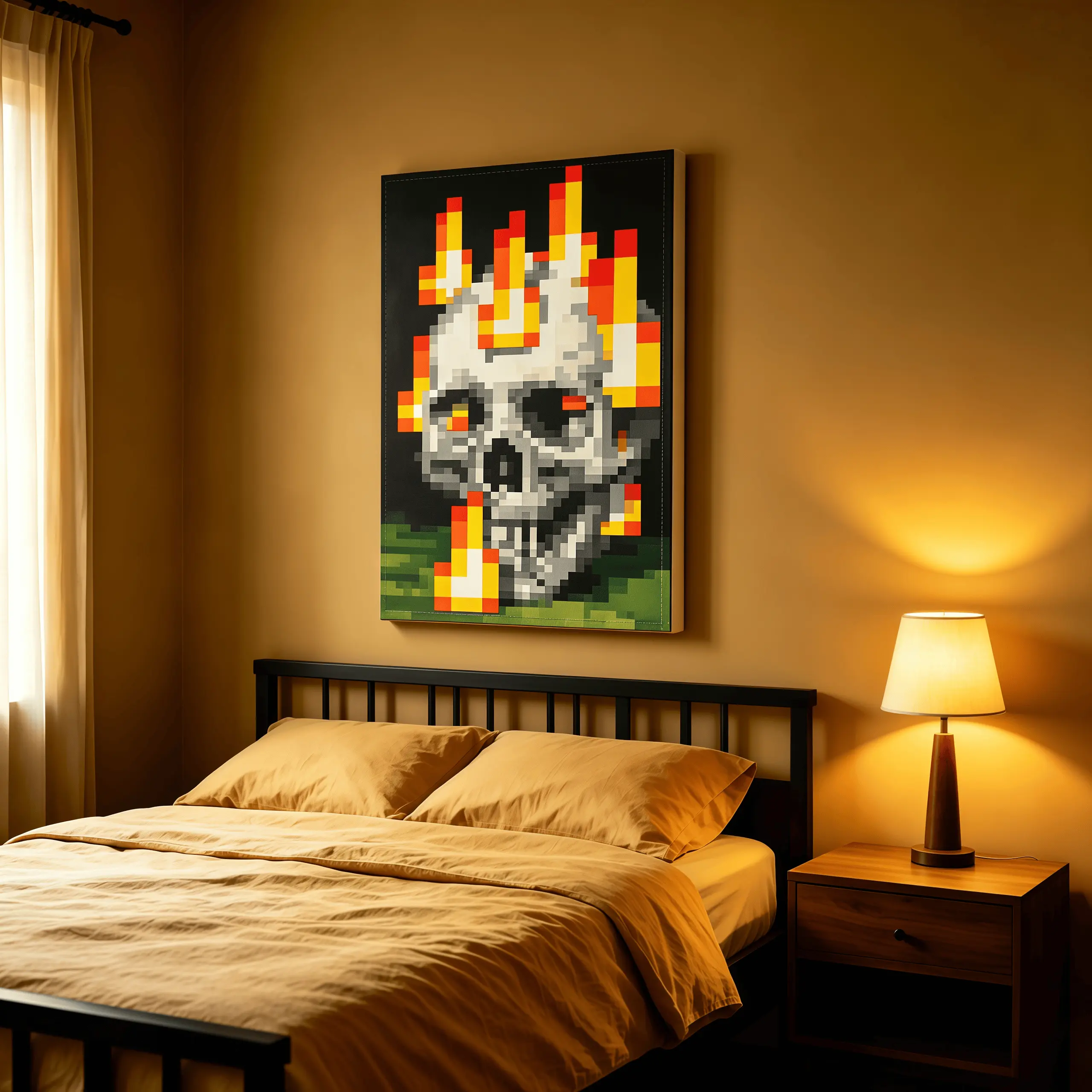 Minecraft Burning Artistic Poster, High-Quality Print, Game Poster, Vibrant Colors, Rustic Charm, Trendy Funny Wall Art, Dorm Room Decor, Pixel Art for MC Fans, Gaming Room Decor, Gamer Gift, Aesthetic Room Decor, Bedroom Decor, Wall Art Decoration,