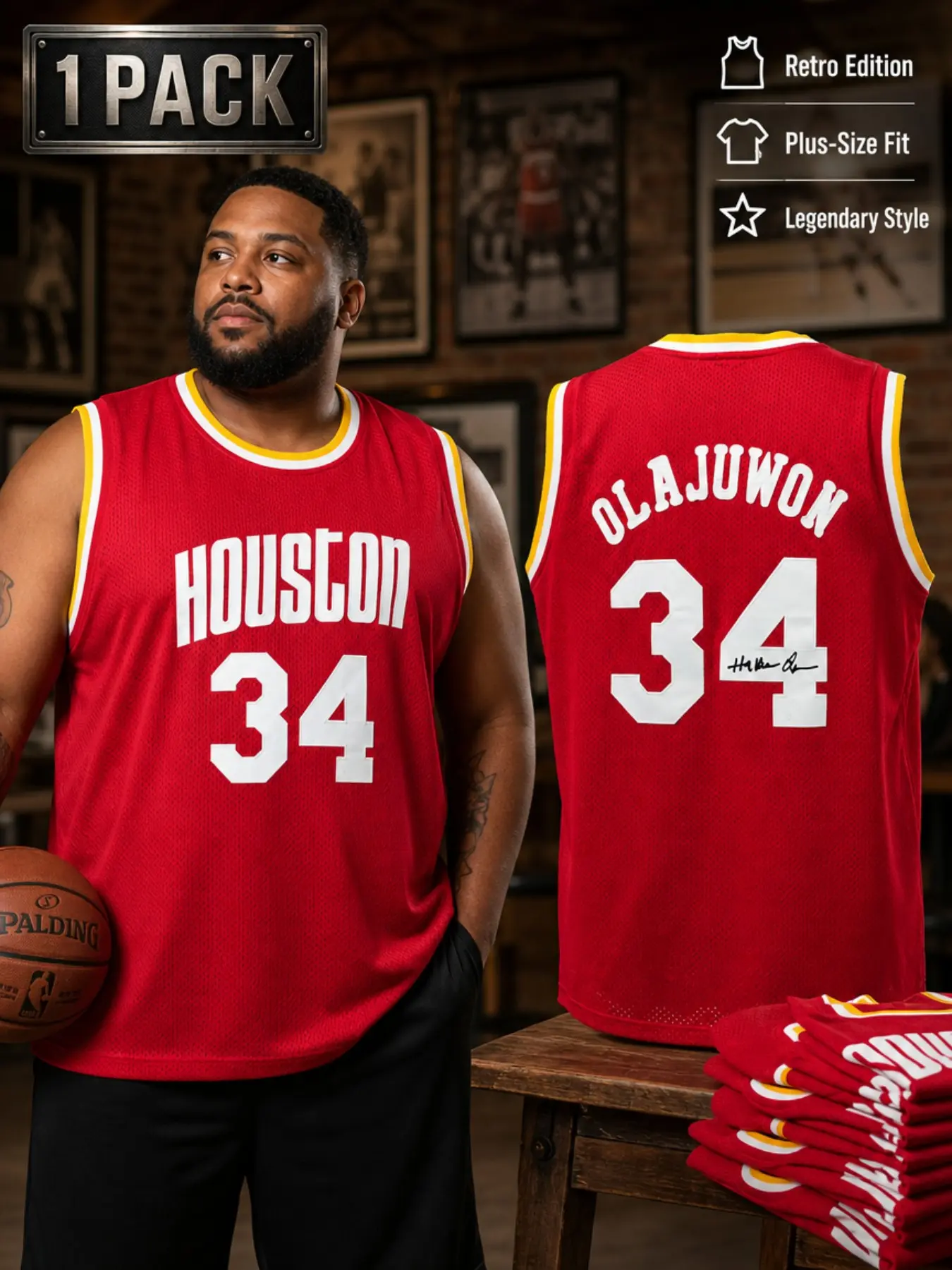 Plus Size Vintage Houston #34 Embroidered Basketball Jersey for Men Women, Classic Sleeveless Athletic Tank Top, Retro Streetwear for Game Day Daily Outfit