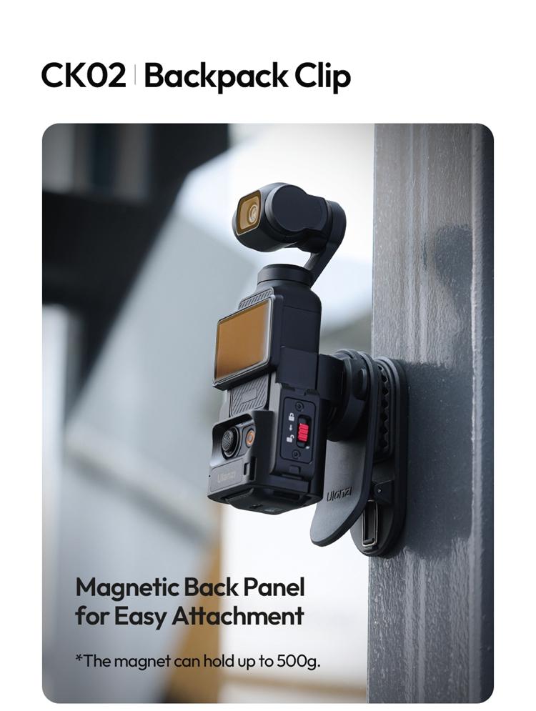 ULANZI CK02 Cka Quick Release Camera Backpack Mount Clip,CK01 Magnetic Mount Stand for DJI Osmo Pocket 4/3 Accessories, with Standard 1/4" Thread for Action Cameras Pocket 3 Expansion Adapter