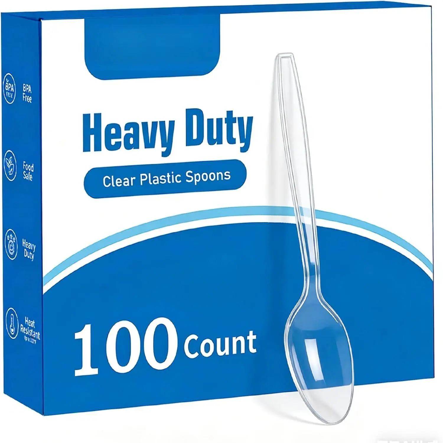 100 Count Heavy Duty Plastic Spoons Disposable Clear Plastic Spoons | Heat Resistant Plastic Spoon Set,  Disposable Spoons Bulk for Party Events Wedding BBQ Daily Use