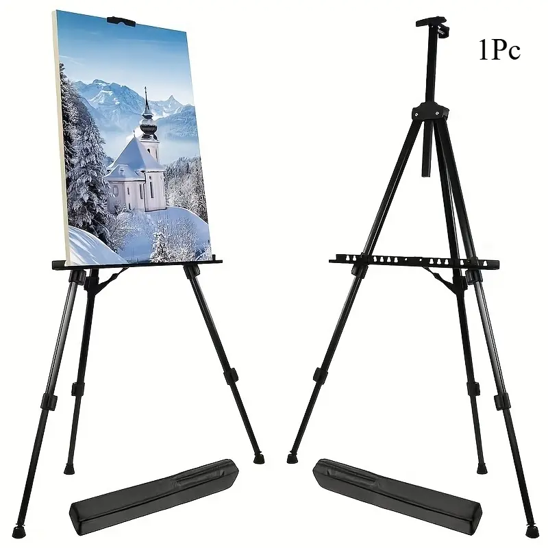 66-Inch 3-Tier Adjustable Metal Easel – Foldable, Portable Floor Tripod for Wedding Signage, Artwork, Art Displays, Painting, and Party Decor – Sturdy, Lightweight Black Easel; Quick-Setup Art Exhibition Equipment | 3-Tier Easel
