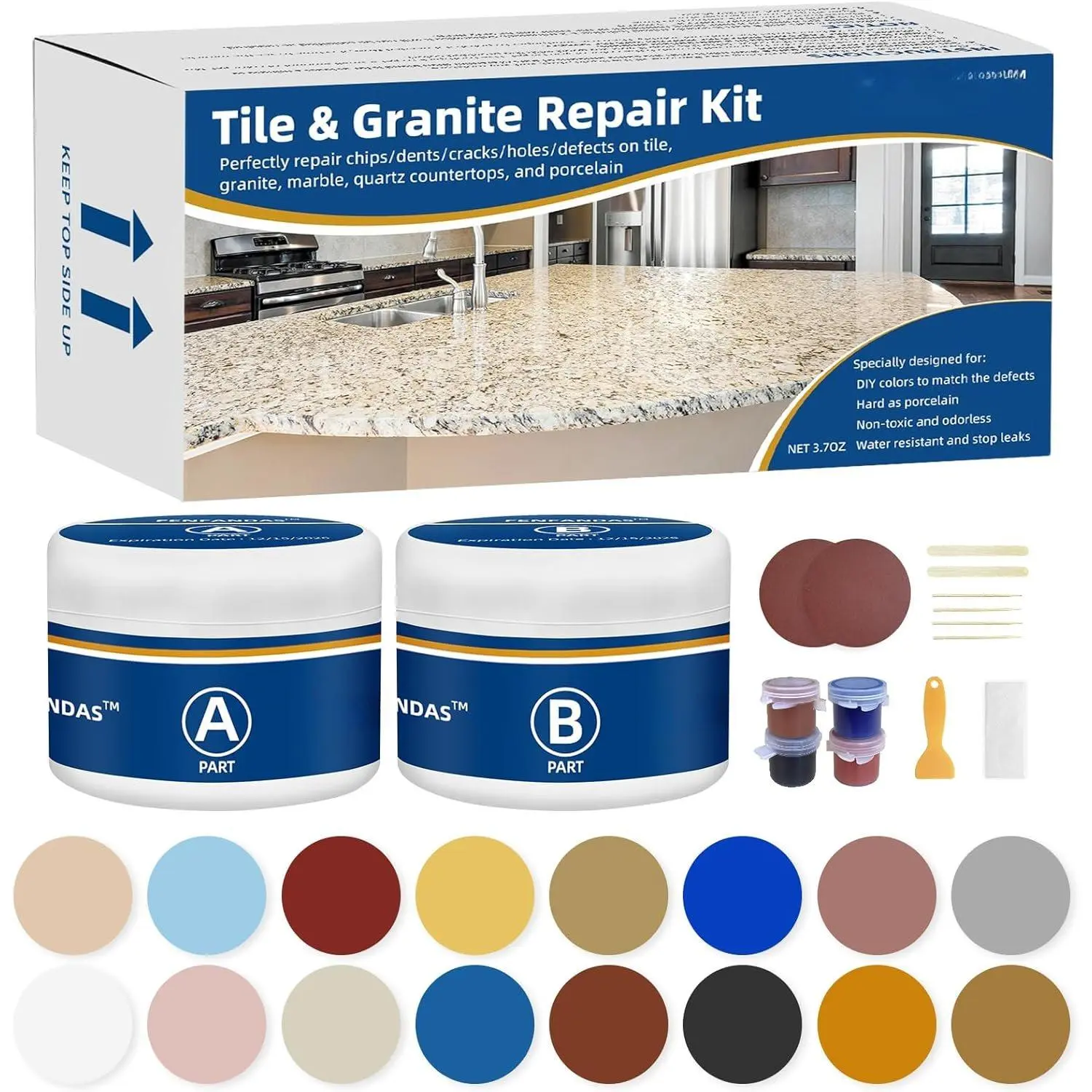 Tile and Granite Repair Kit, Marble Porcelain Stone and Quartz Countertops Repair Kit for Chips  Cracks Holes Scratch, Fix Chipped Edges Corners, Reattaches Missing Pieces