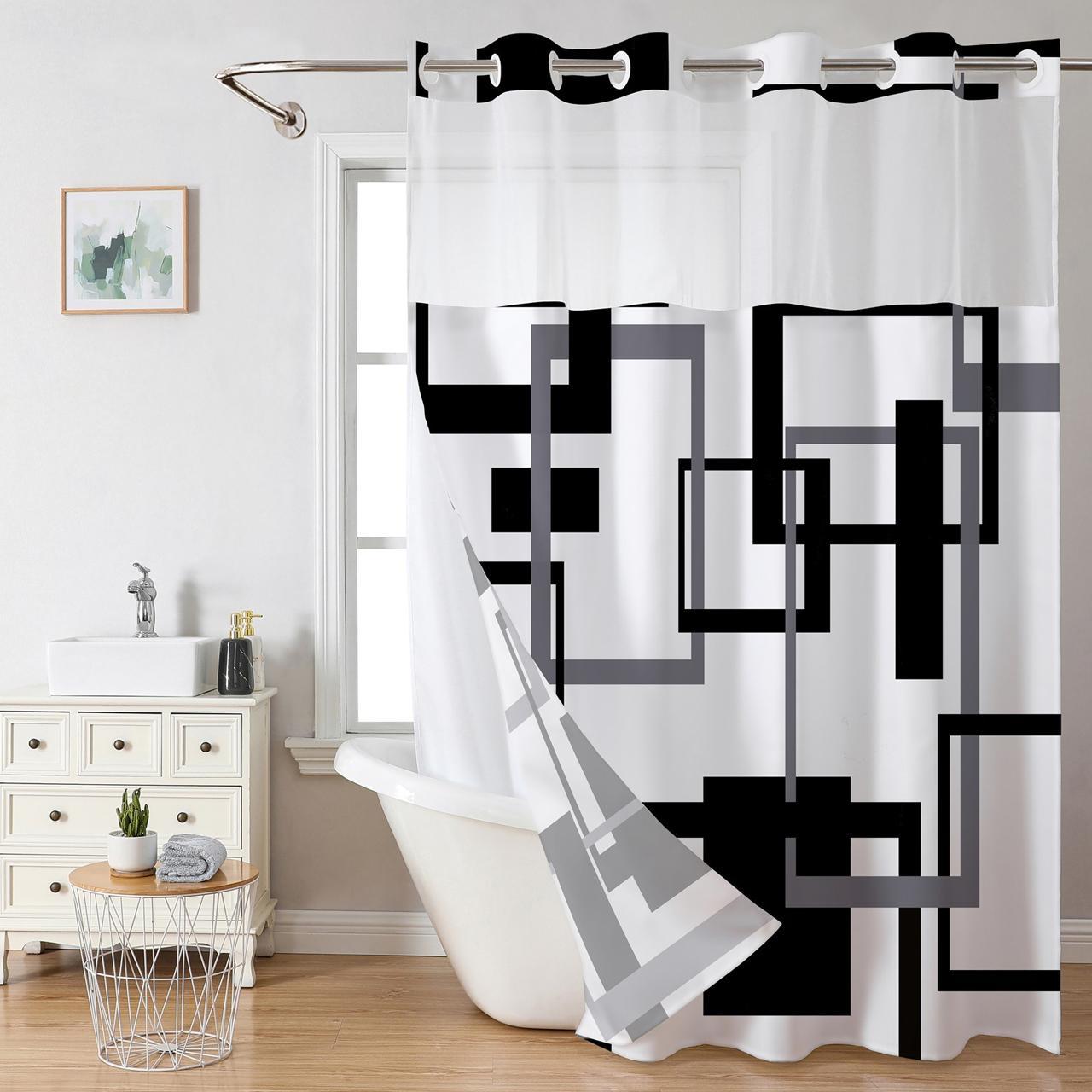 Double Layer Waterproof Decorative Shower Curtain, 1 Count Removable Shower Curtain with Snaps, Bathroom Supplies Shower Curtain, Shower Curtain Liner, Shower Essentials