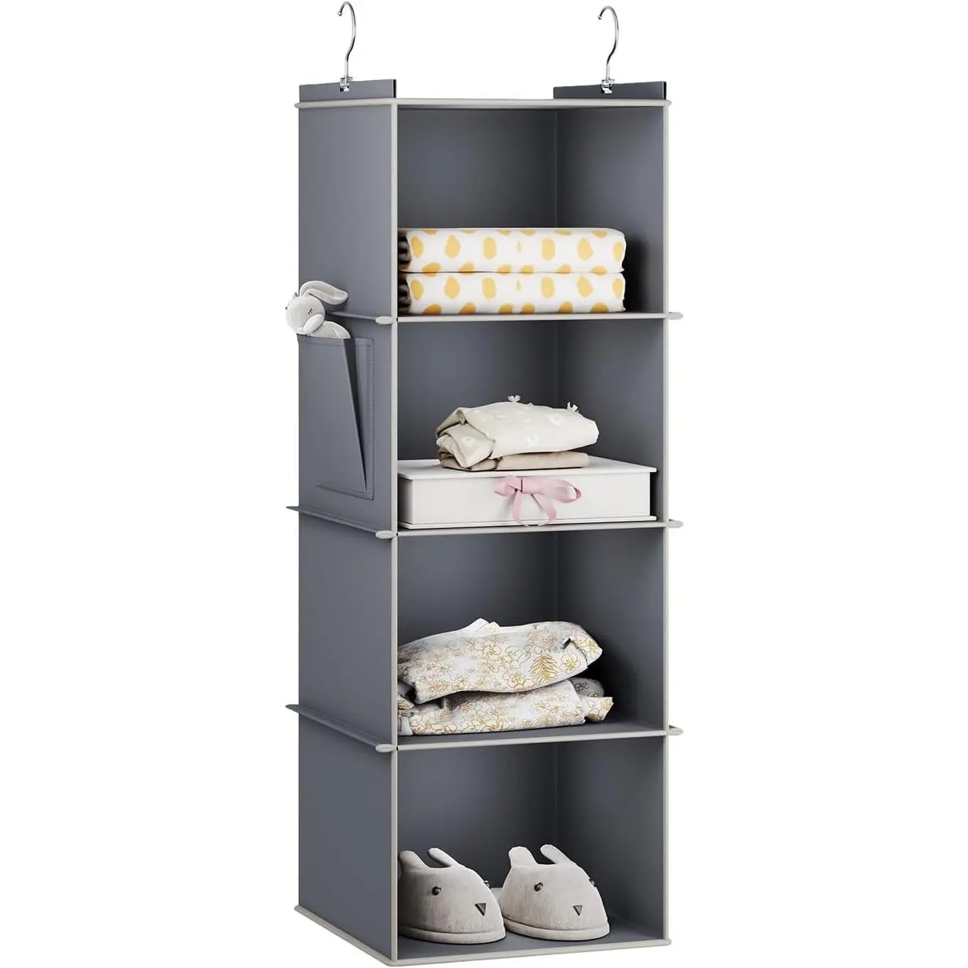 Hanging Closet Organizer with 4 Shelves, Grey - Locker/RV/Camper Organizer with Side Pocket, Hanging Shelves for Small Closets, Dorm Room Essentials for Guys, Breathable FabricGift