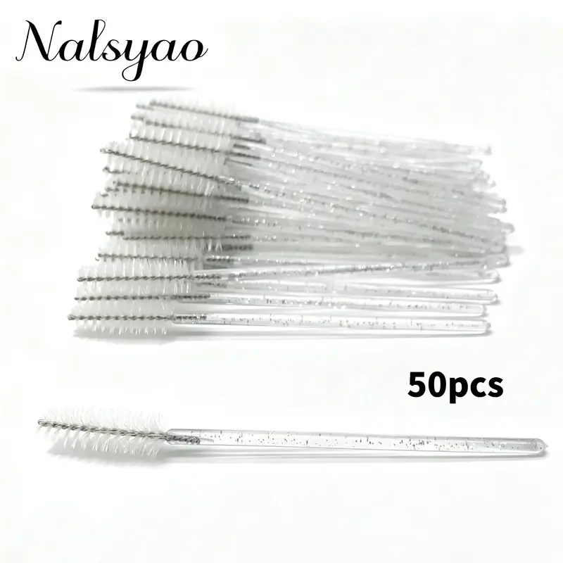 50pcs Crystal Handle Lash & Brow Brushes | Spoolie Brushes for Grooming & Application, Soft Bristles Gentle on Lashes & Brows, Makeup Tools