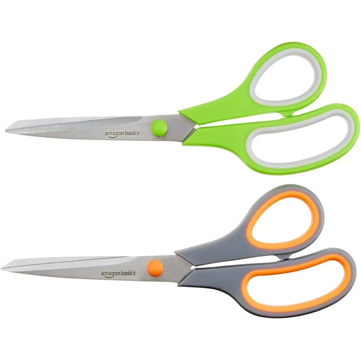 Multipurpose Stainless Scissors for Office, Crafts, Paper Cutting, Cutting,/Left Handed, Grip, PVD Coated, 2-Pack, Green and Grey