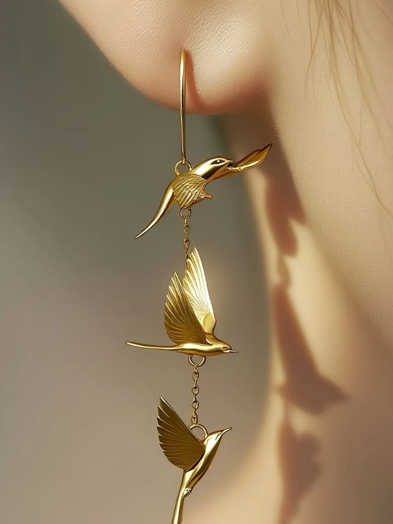 Golden Chinese Style Cloud Swallow Earrings, Three-Layer Flying Bird Long Drop Tassel, High-End Ear Jewelry for Women, Perfect Gift, Statement Earring, Fashionable Accessories