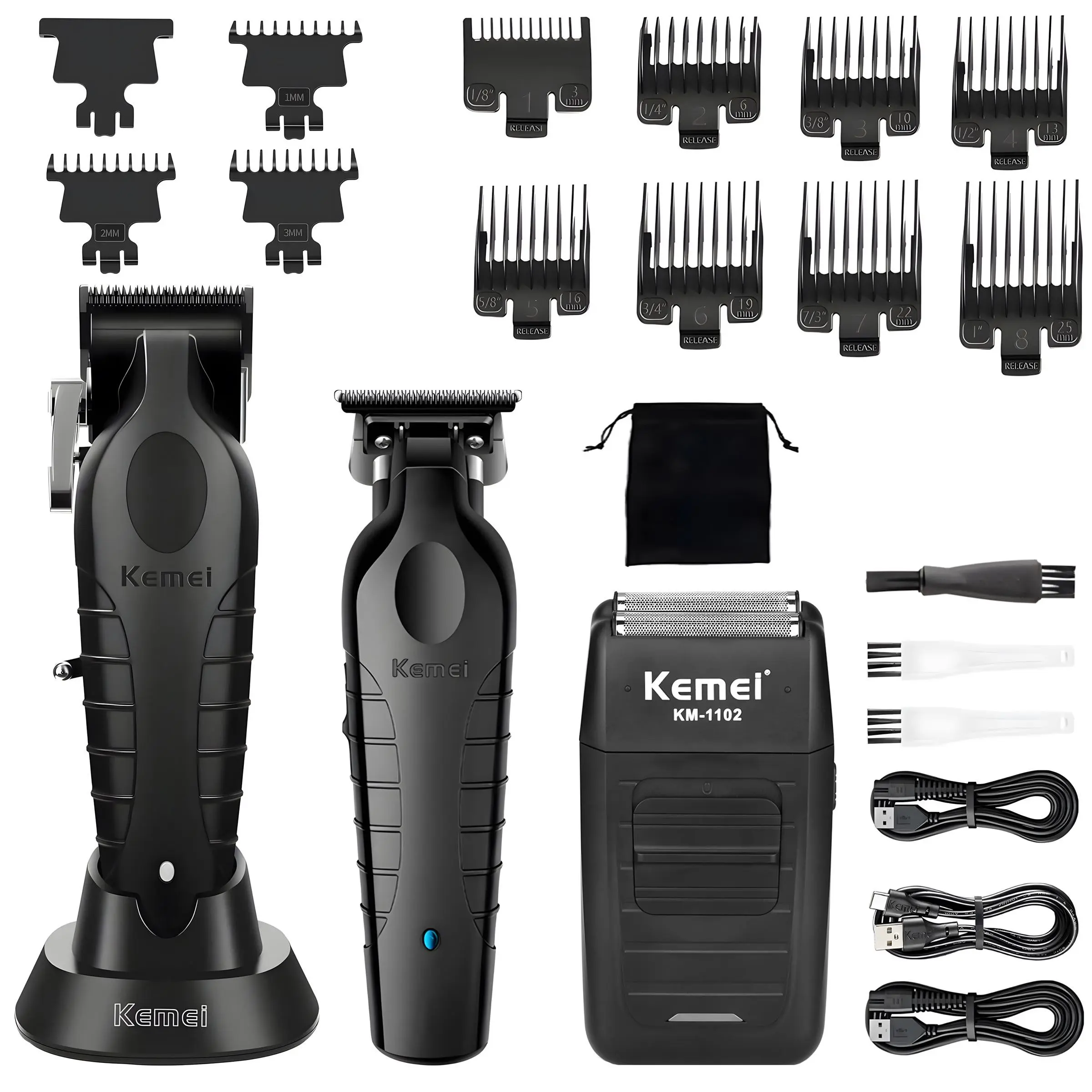 2026 Kemie Hair Care Set, Electric Shaver + Trimmer, Wireless Charging, LED Display, Full Body Grooming Kit, Model 2296+2299+1102, Cordless Trimmers Set