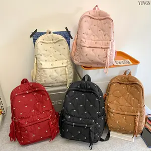 Korean Style High-end Quilted Bow Decor Laptop Backpack, Large Capacity Versatile Daypack, Adjustable Strap Casual School Work Commute Shoulder Bag for Women Daily Travel