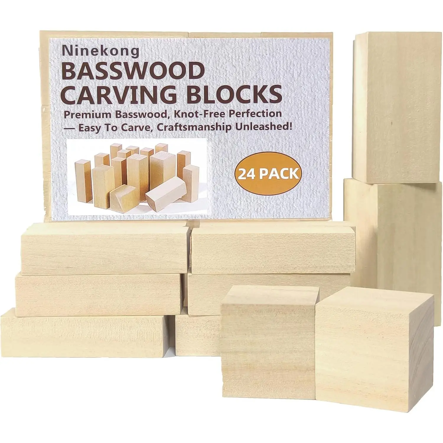 24PCS Basswood Carving Blocks with 3 Sizes,Whittling Wood Carving Kit,Soft Basswood for Carving(4"x1"x1",4"x2"x2",2"x2"x2")