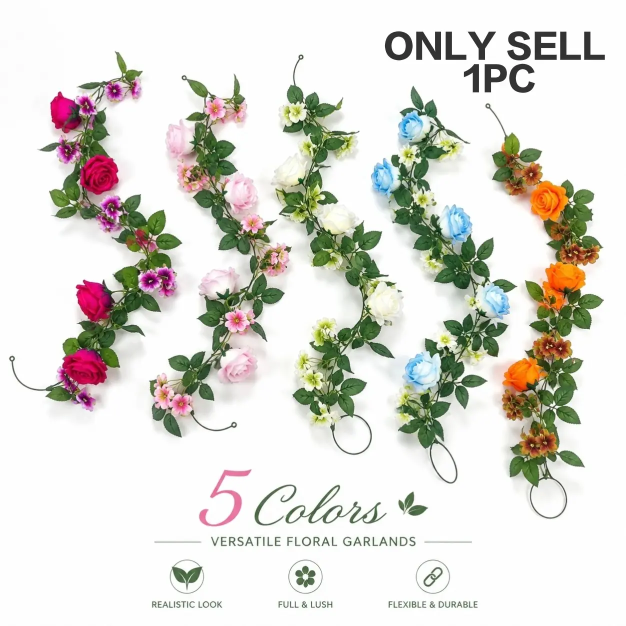 Wedding Arch Garland 180cm, Realistic Silk Floral Rose Vine for Wall Decor & Party Backdrop