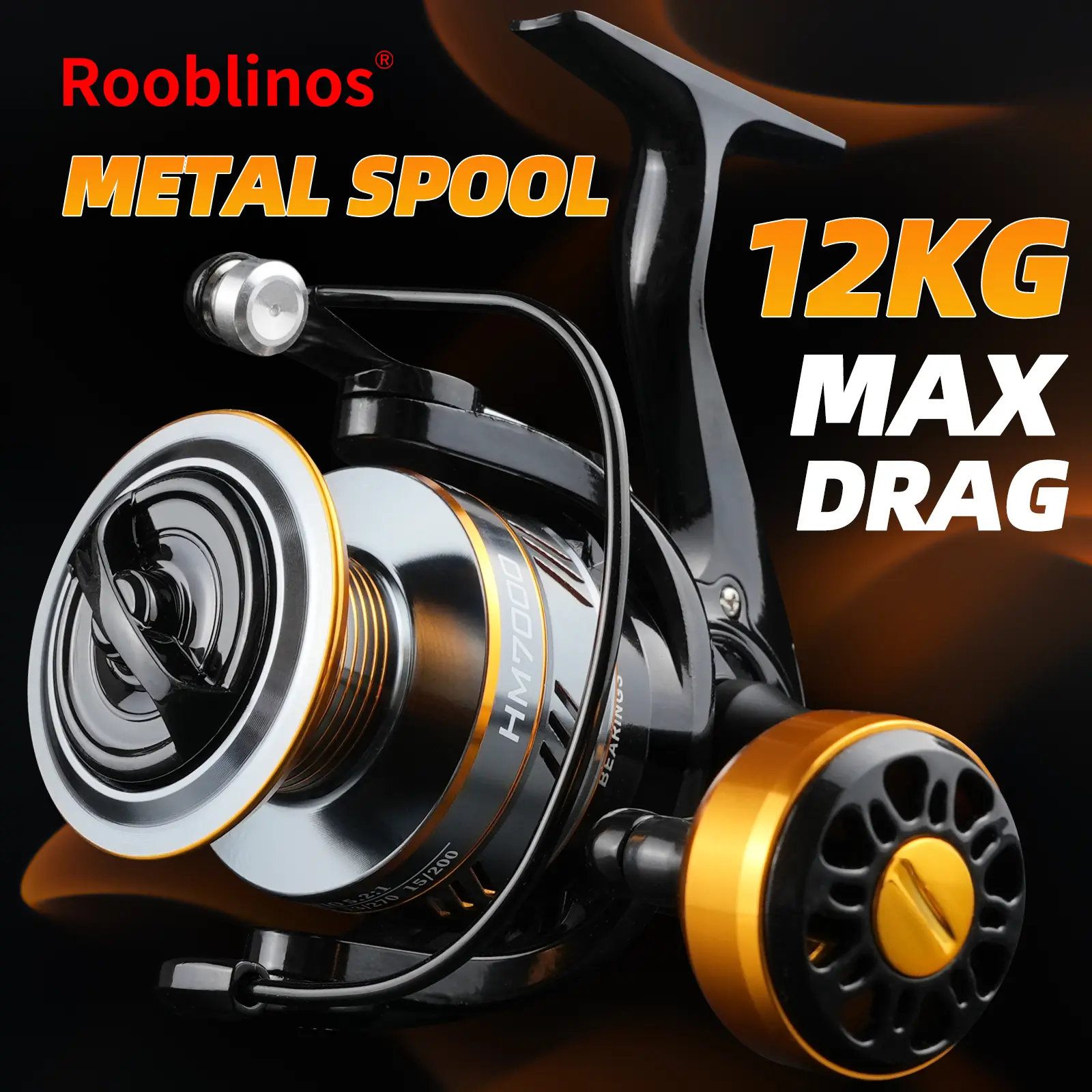 Rooblinos HM Spinning Reel, Full Matel Frame, Stainless Ball Bearing, 8Kg MAX Drag Fishing Reels, for Medium Inshore&Offshore Saltwater, Freshwater, Ice Fishing, Fishing Equipment, Spinning Reel Series