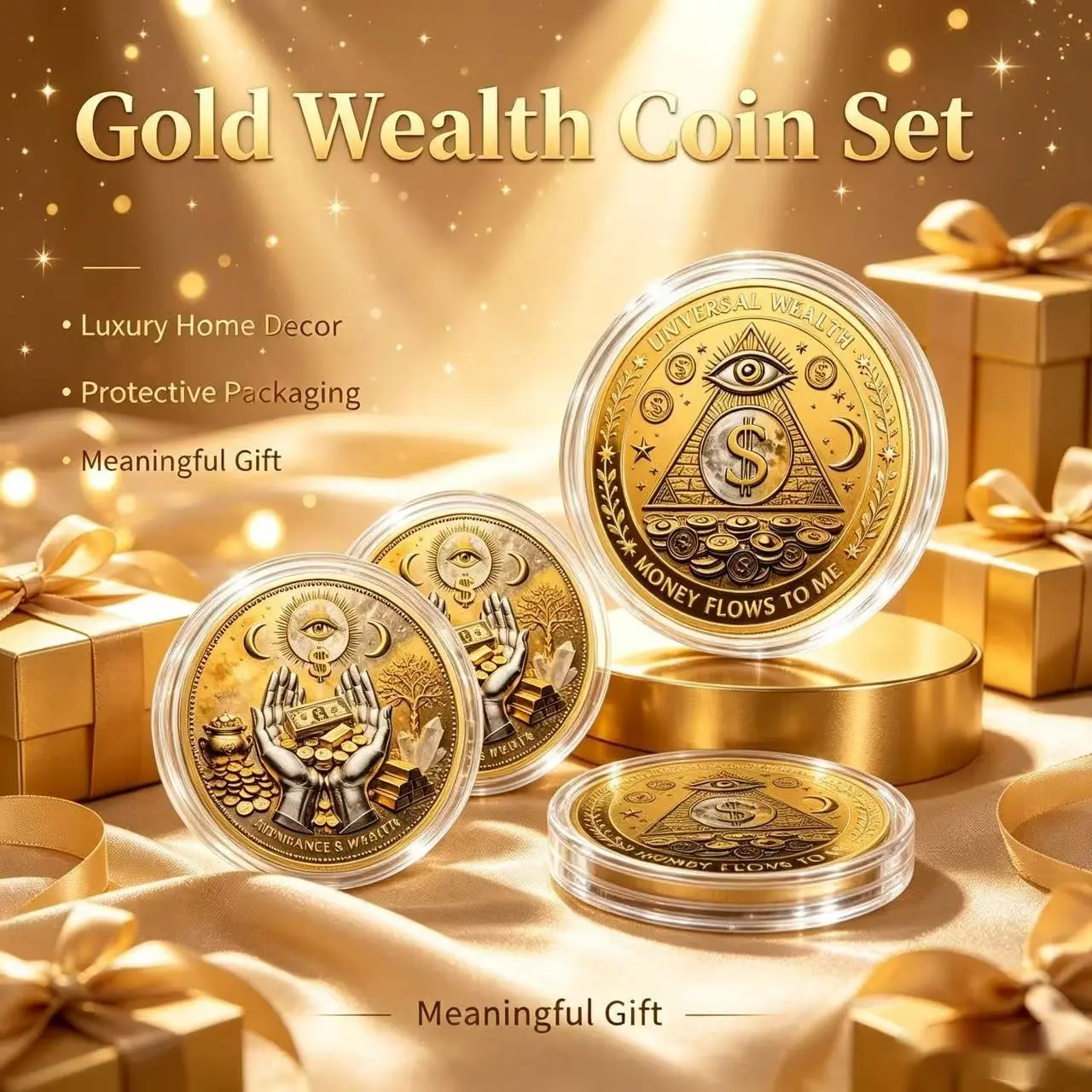 4-6pc Relief God's Eye Lucky Wealth Commemorative Coins, Metal Collectible Wish Coin, Portable Fortune Attraction Ornaments, Decoration Items