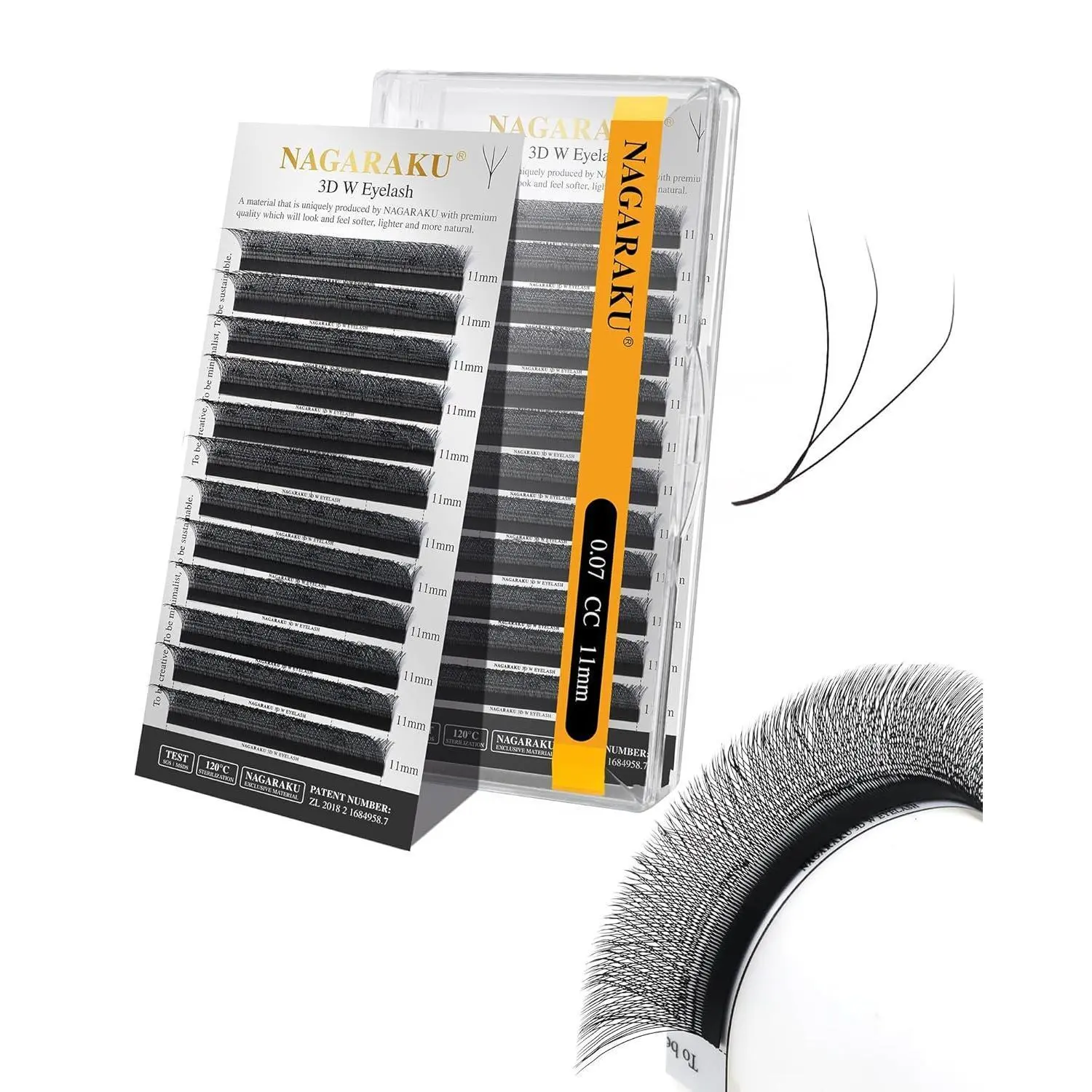 W Shape Eyelashes Extensions, 3D Premade Faux Mink Fans, Matte Black Cluster Lashes for Easy Fanning & Beginner Makeup (0.07mm CC Curl, 11mm), Diy Dramatic Lashes