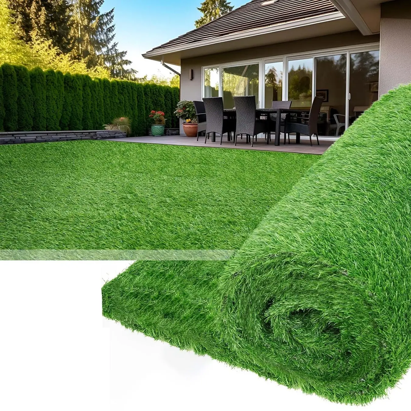 Artificial Grass Carpet, Plastic Lawn Mat, Interlocking Rug, Interlocking Design, Roof Installation, Landscape Greening, Durable Synthetic Turf, Easy Maintenance