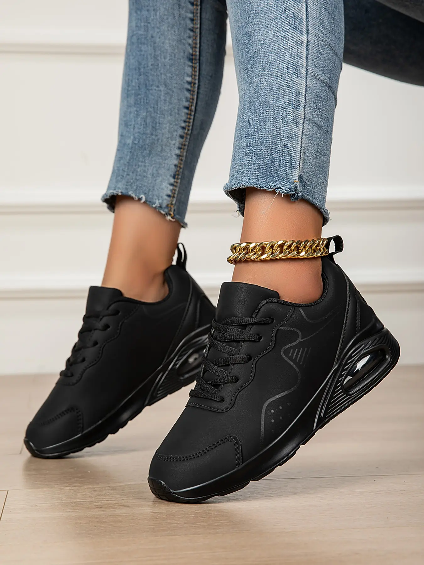Comfortable Air Cushion Sneakers, Waterproof Artificial Leather Work Shoes, Casual Trendy Trainers, Shock Absorption Sole, Casual Fall & Winter Footwear