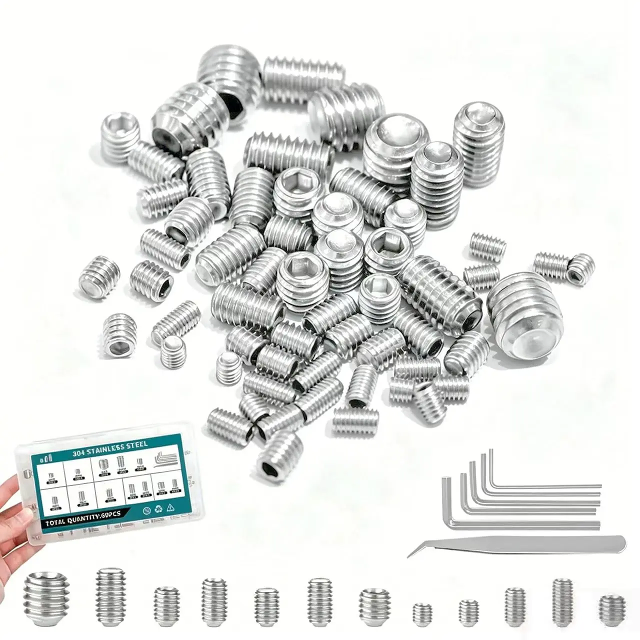 60 count Set Screws,Metric Allen  Screws,Grub Screws with Allen  | M3 M4 M5 M6 M8 304Stainless Steel Point for Bathroom Fixtures Light Fixture Screws Door Knobs,Faucets,Plumbing