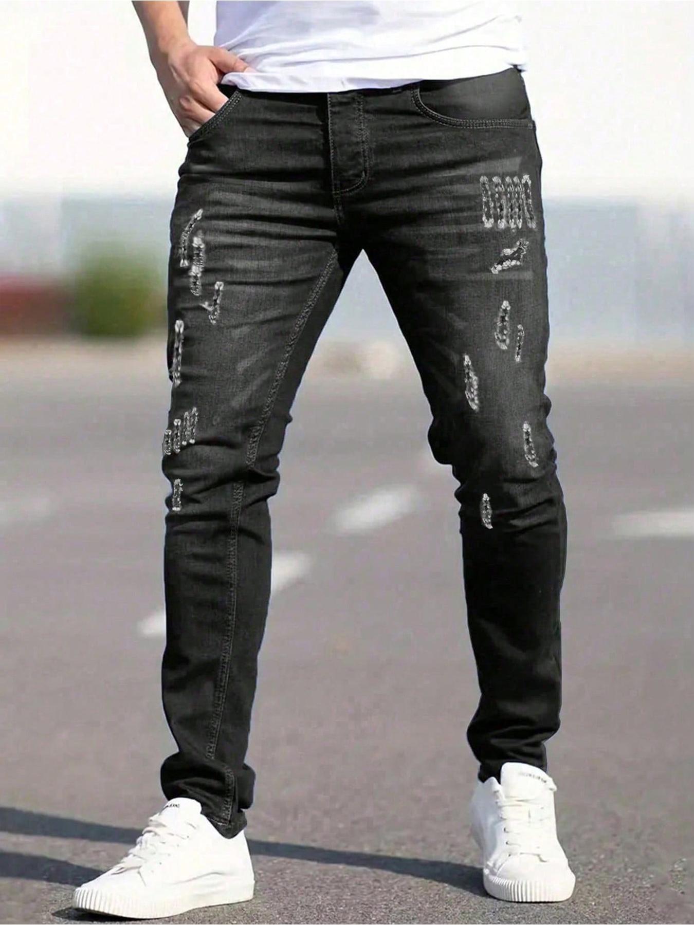 Men's Ripped Straight Leg Pocket Design Denim Jeans, Casual Comfy Regular Fit Jeans for Daily Wear, Fashion Men's Bottoms for All Seasons