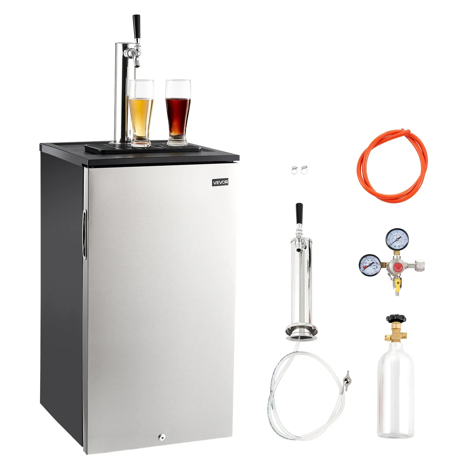 Beer Kegerator, Single Tap Commercial Draft Beer Dispenser for D system, Refrigerator With Shelves, Hold 1 Sixth Keg, 2.5lbs CO2 Tank, 92L