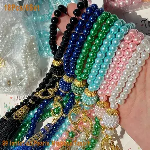 18pcs/6sets Ramadan Muslim Prayer Beads Party Gift Pack. 99 Bead  Imitation Pearl Beads Handmade Islamic Misbaha Tasbih. Religious Souvenirs And Vav Tasbee, Islamic Gifts Eid Al-Fitr, Eid Al-Adha, Islamic New Year, Mawlid, Umrah Muslim Weddings.