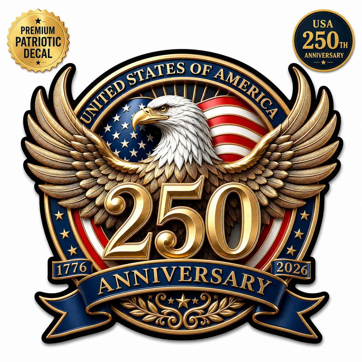 USA 250th Anniversary Bald Eagle Car Decal - Flat Vinyl Sticker , Waterproof Patriotic Auto Bumper Window Sticker for Trucks & Cars, Truck Decals