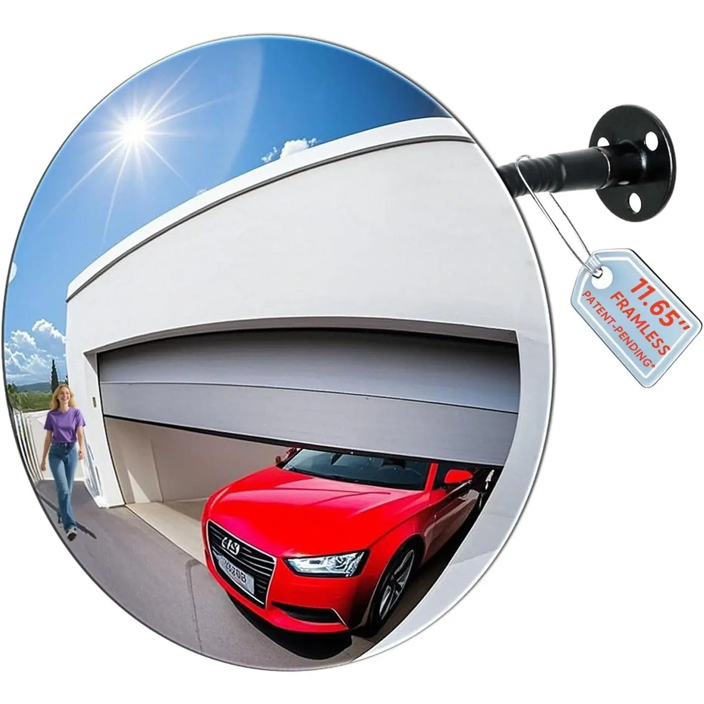 Minimalist Durable Elegant 11.65in Frameless 1.8mm-Thick Acrylic Convex Mirror - Adjustable Wide-Angle Indoor Security Mirror for Garage, Office