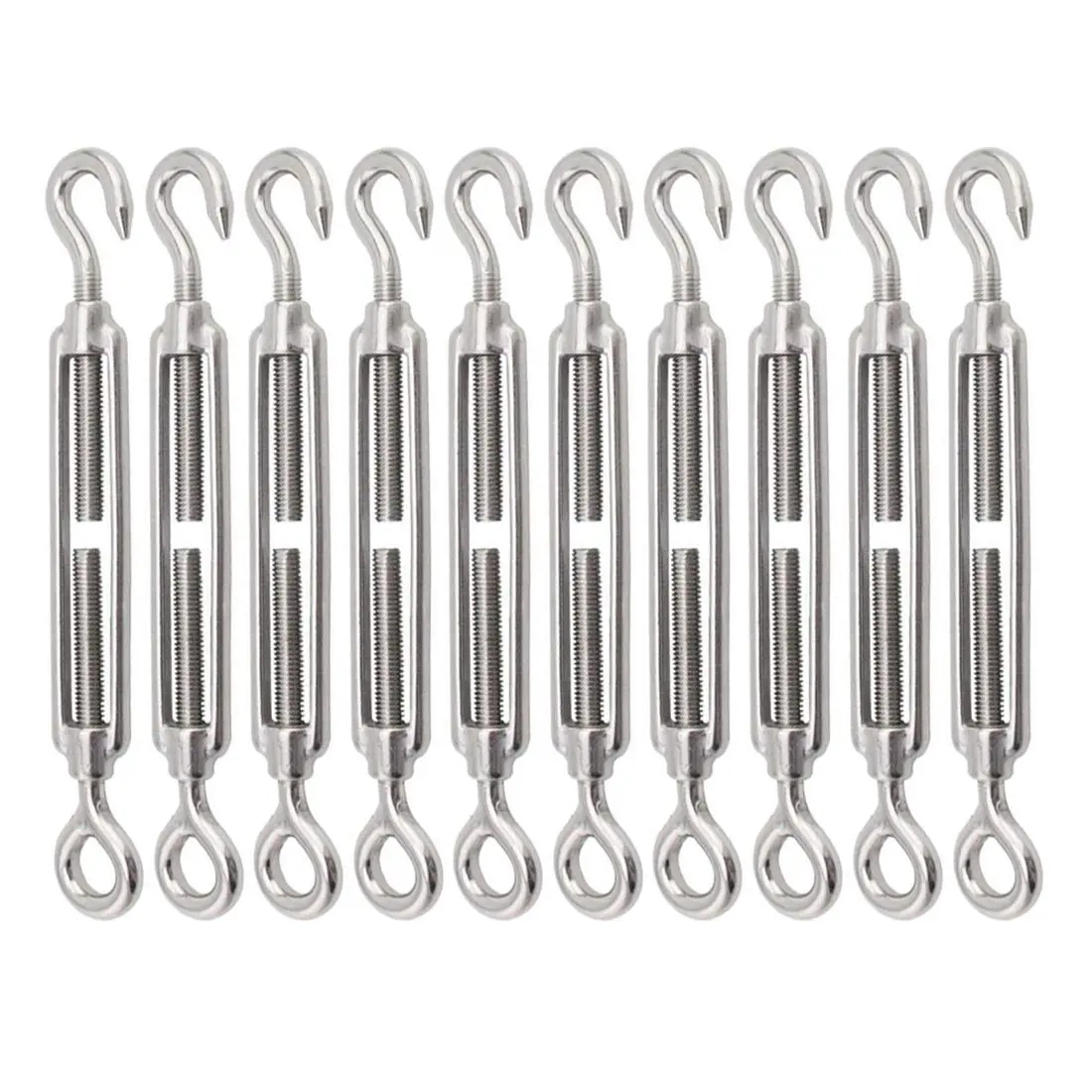304 Stainless Steel Turnbuckle Hook and Eye Heavy Duty M4 M6 M8 M10 Tensioner Adjustable Shade Sail Hardware for Tightening up Metal Cable Wire 5/32 1/4 5/16 3/8