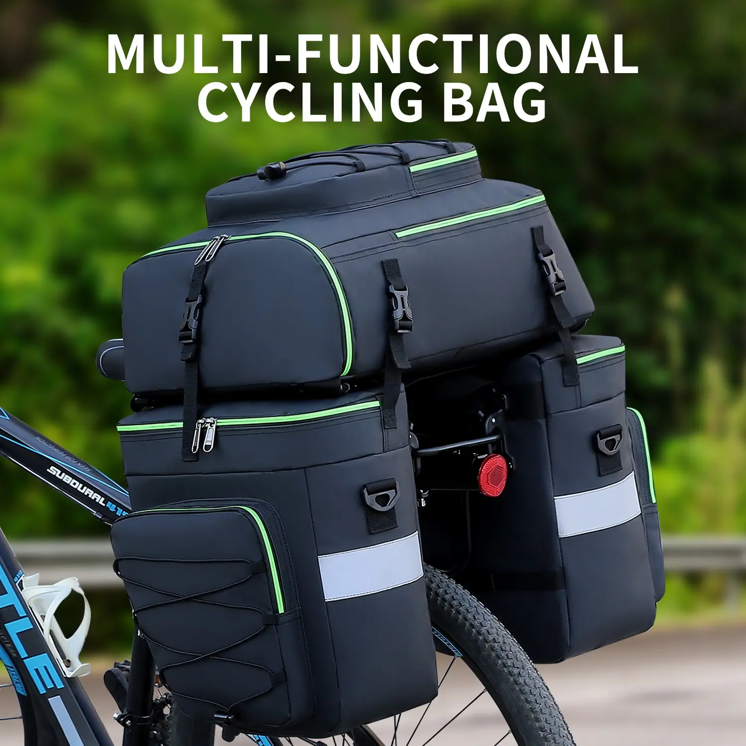 Three-In-One Detachable Bike Rear Rack Bag, 55L Large Capacity, Waterproof, Reflective Strips, Adjustable Strap, for E-Bike, Mountain Bike, Road Bike