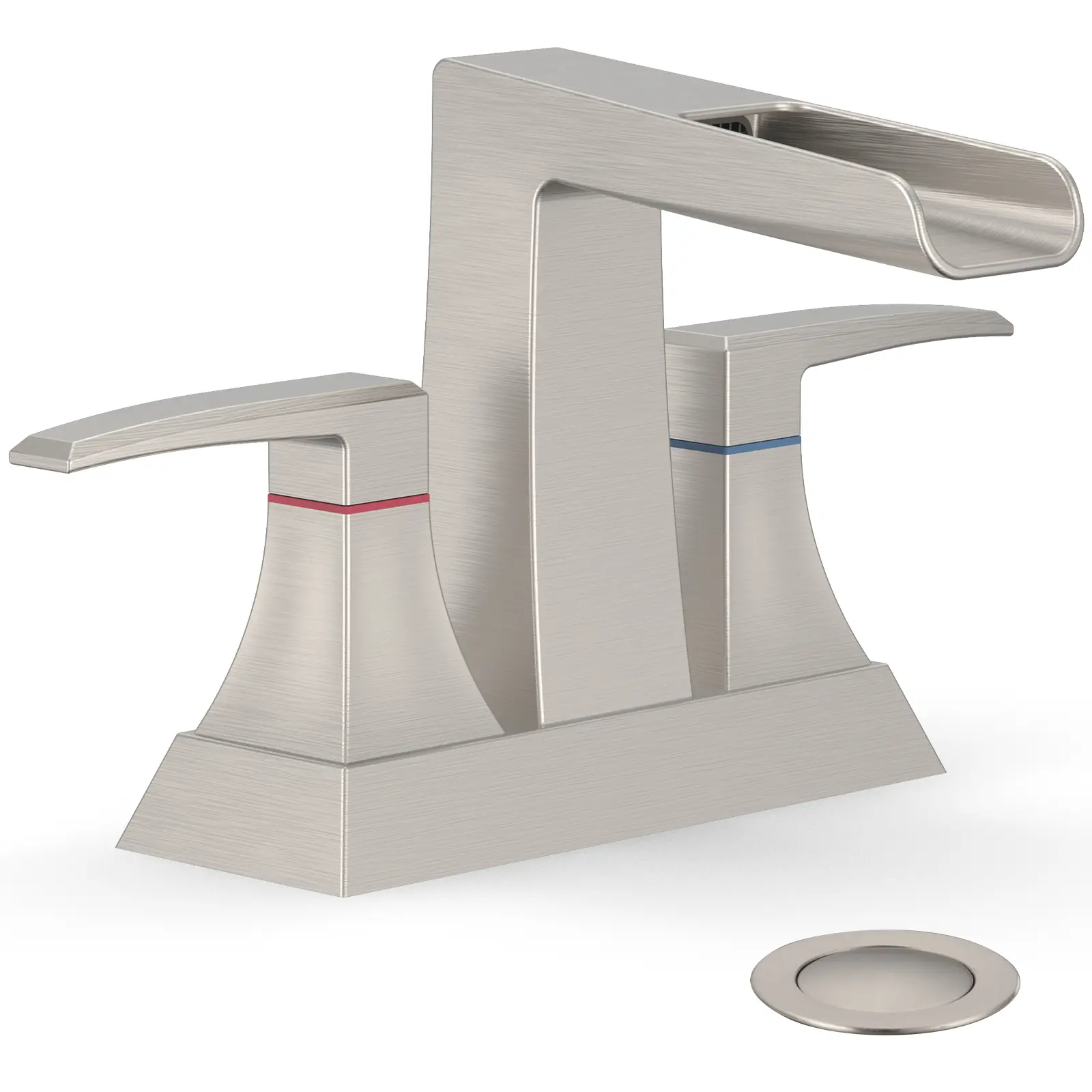Waterfall Bathroom Faucet,4 Inch Centerset 2 Handle with Pop Up Drain, 3 Hole Bathroom Sink Faucet