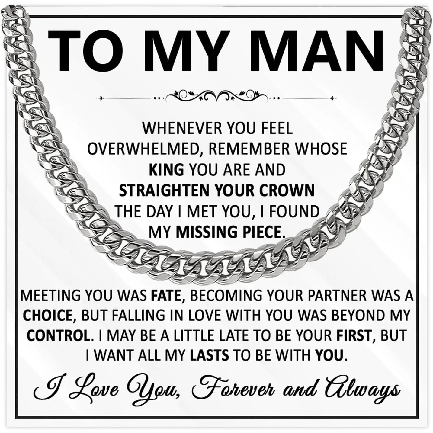 To My Man Necklace, Men Cuban Link Chain Necklace For Boyfriend, Gifts For Husband From Wife, Valentine Birthday  For Boyfriend Necklaces From Girlfriend With Message Card And Box