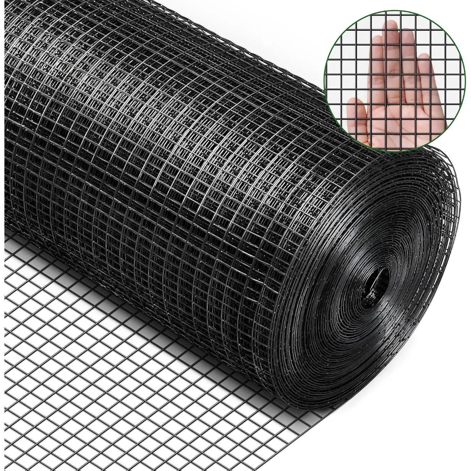 Black Hardware Cloth 1/2 Inch 48" x 100' 19 Gauge, PVC Coating Wire Fence Rolls Vinyl Coated Welded Chicken Wire Mesh for Poultry Netting Cage Fence, Tree Guard Rolls, Chicken Coop
