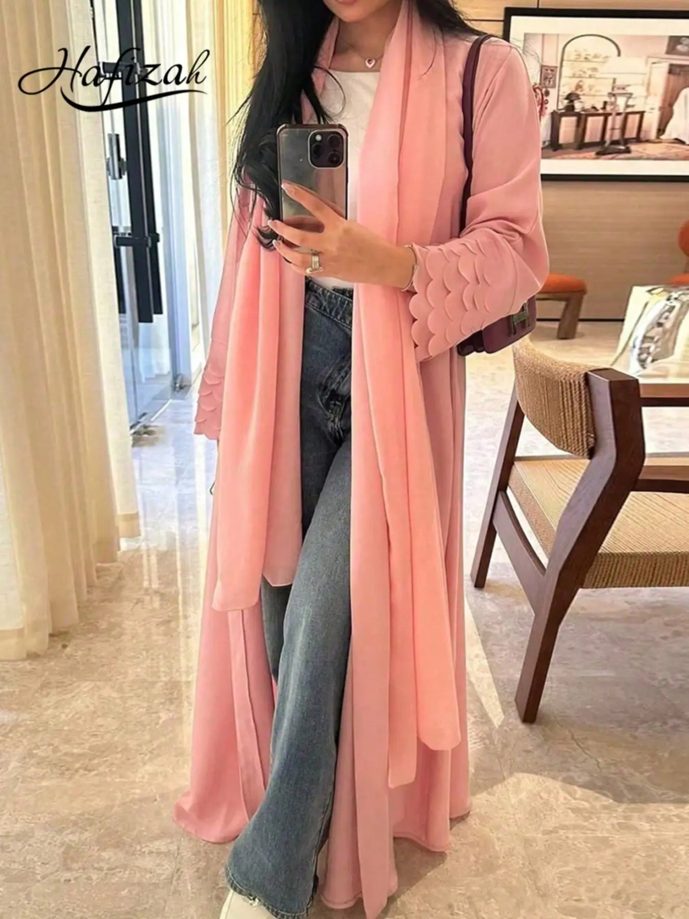 Women's Loose-Fitting Outerwear Set, All-Over Print Long Cardigan & Scarf, Soft Color Casual Wear, Long Sleeves, Ideal for All Seasons, Clothes