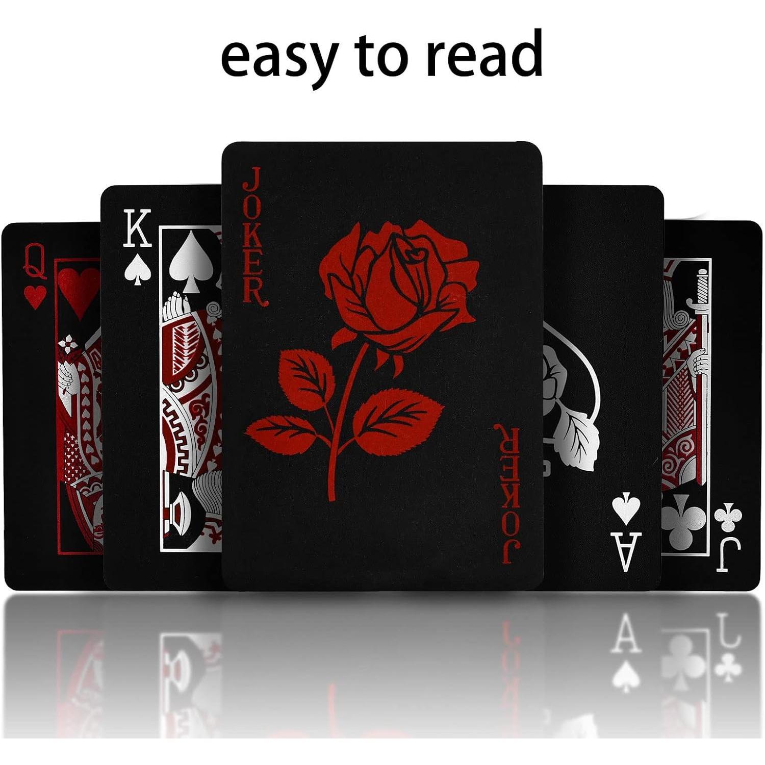 Black Playing Cards with Rose Pattern, 2 count Deck of Cards, PVC Plastic & Waterproof Playing Cards, Cool Card Decks Suitable for Family or Friend Card Games, Party, Magic, Trick Tool
