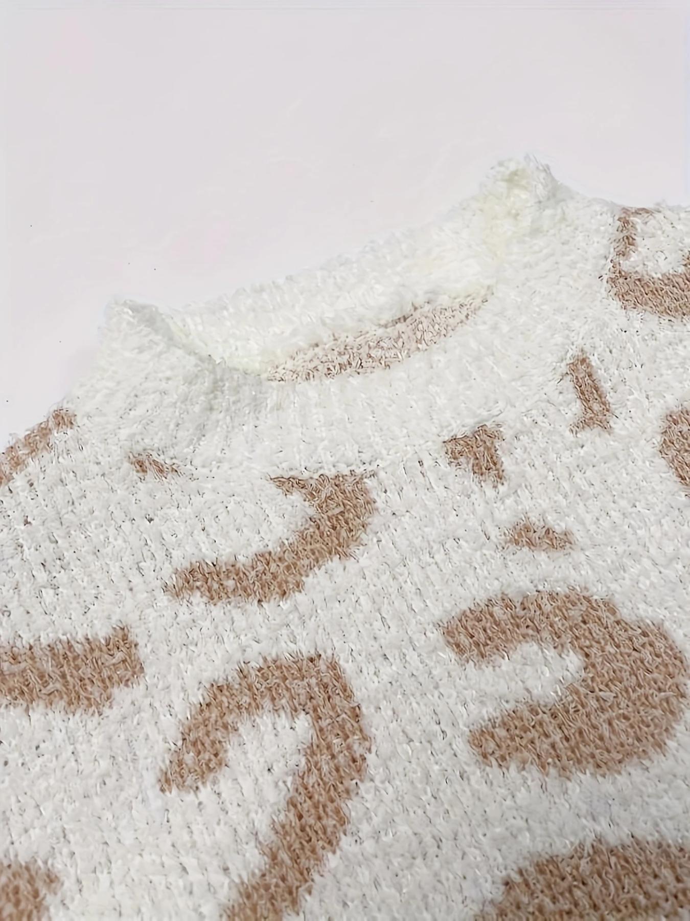 【COZY Soft Plush Feel】Women's Leopard Print Long Sleeve Top & Shorts Two-piece Set, Casual Fashion Cozy Round Neck Top & Shorts for Daily Wear, Ladies Sleepwear for Fall & Winter, Pajama