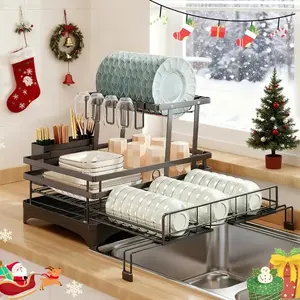 Compact Kitchen Dish Drying Rack, Space-Saving Detachable Design, Rust-Resistant Dish Drainer with Water Tray, Utensil Holder