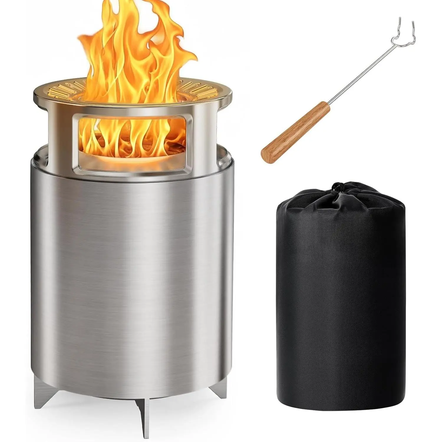 Smokeless  with Stand, Tabletop Fire Pit for Camping with Technology, Portable Fire Pit for Outside with Grill Rack, Fire Poker and Bag,