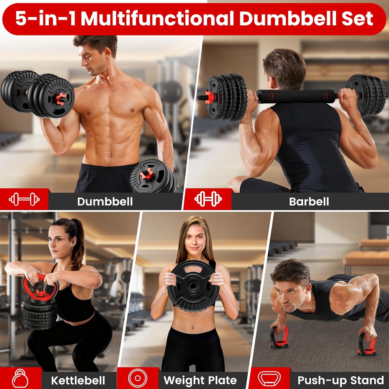 Adjustable Dumbbell Set, 22/33/45/70/90lbs Free Weight Set with Connector, 5-in-1 Dumbbell Set for Barbells, Kettlebells, Push up Stand, Weight Plate, Fitness Exercises for Gym Suitable Men/Women Adjustable Dumbbell Set, 22/33/45/70/90lbs Free Weight Set with Connector, 5-in-1 Dumbbell Set for Barbells, Kettlebells, Push up Stand, Weight Plate, Fitness Exercises for Gym Suitable Men/Women