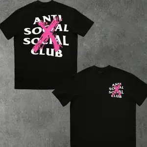 Anti Social Social Club Graphic Tee - Hot-Selling Streetwear!Bold Pink X Print + Brand Text, Black Base & Oversized Fit For Urban Edgy Style.Trendy Statement Top, Menswear.